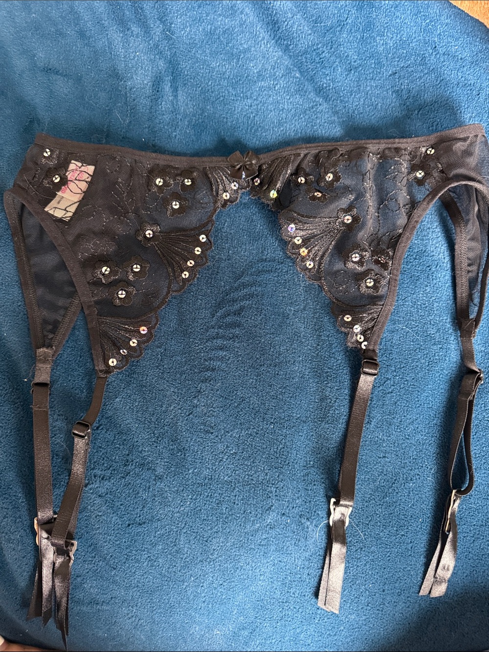 Shirley of Hollywood Black Embroidered Sequin Garter Belt